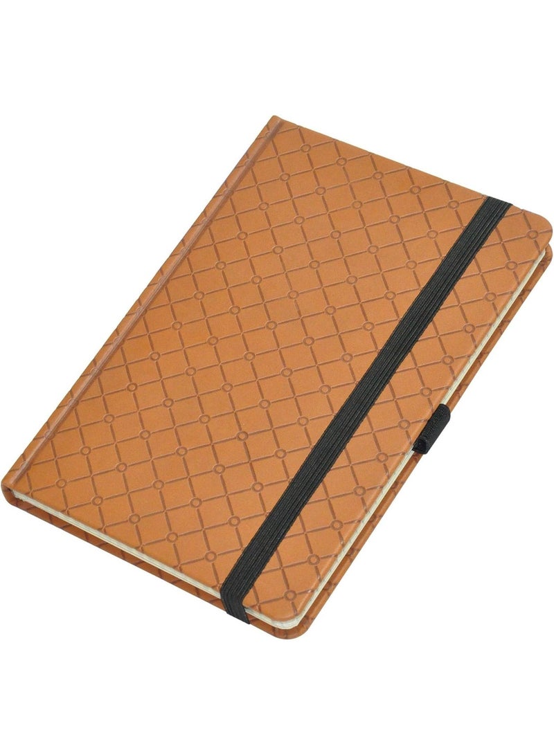 FIS Notebook With Elastic Band Italian PU Cover, Ivory Paper, 5 mm Square, Brown Color, 96 Sheets, Pen Holder With Gift Box, 13 x 21 cm Size - Image 1